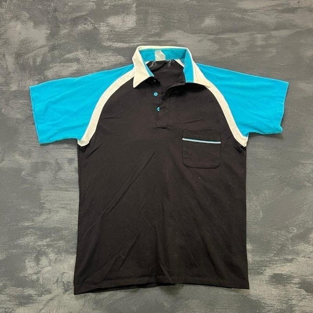 Vintage Hilton Bowling Polo Shirt Mens Medium Black 1970s Sport Shop‎
